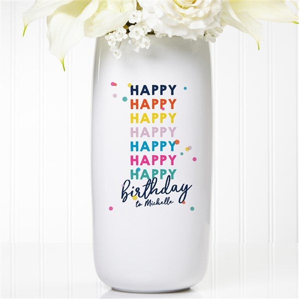 Happy Happy Birthday Personalized Ceramic Vase - 35613