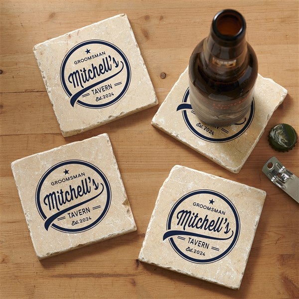 Groomsman Brewing Co. Personalized Tumbled Stone Coasters - 35636
