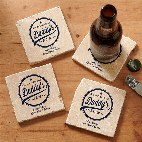 Dad's Brewing Company Personalized Tumbled Stone Coaster Set  - 35647