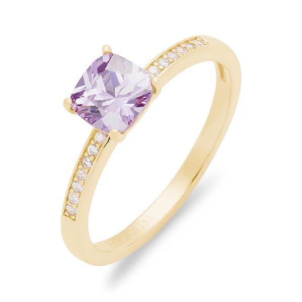 Cushion Cut Birthstone Pave Band Ring - Gold