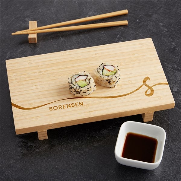 Script Initial Personalized Bamboo Sushi Board Set - 35674