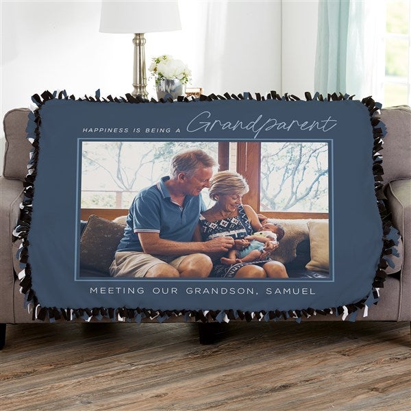 Happiness is Being a Grandparent Personalized Photo Blankets - 35799