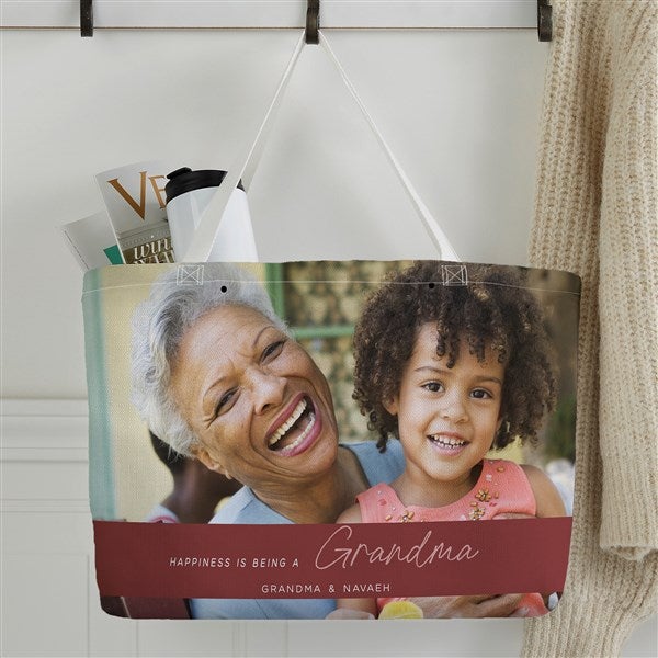 Happiness is Being a Grandparent Personalized Photo Tote Bag - 35811
