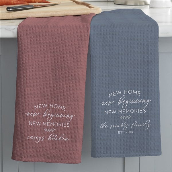 New Home, New Memories Personalized Waffle Weave Kitchen Towel - 35822