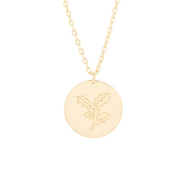 December Birth Flower Holly Gold Pendant  - 35879D