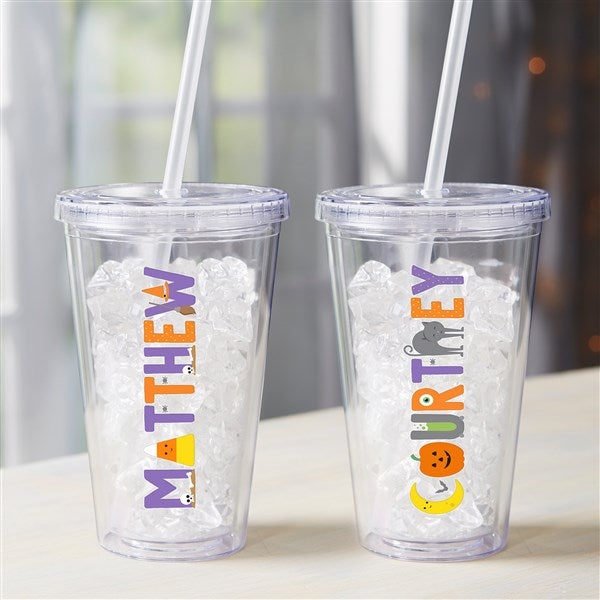 Personalized Halloween Tumbler - Trick or Treat Icons - 35881