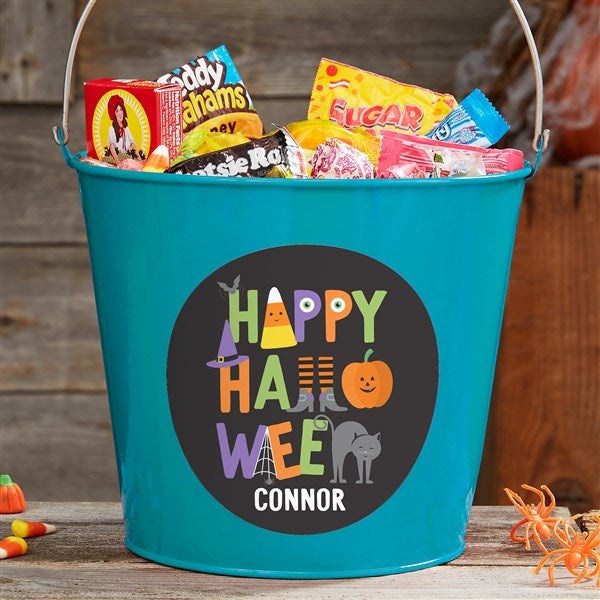Personalized Halloween Treat Bucket - Trick or Treat Icons - 35882