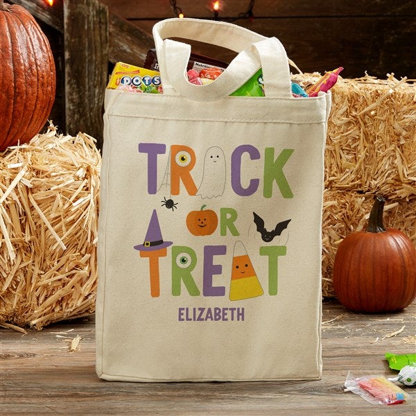 Personalized Halloween Canvas Tote Bags - Trick or Treat Icons - 35887