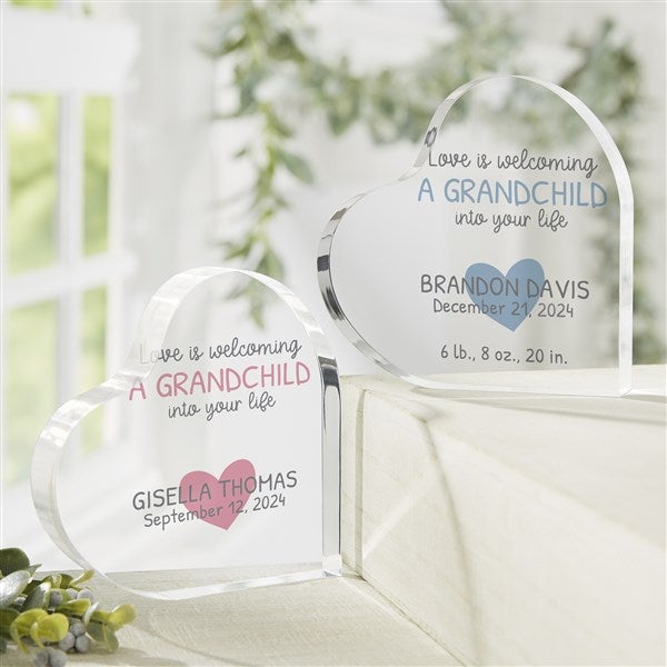 Love Is Welcoming A Grandchild Personalized Colored Heart Keepsake - 35920
