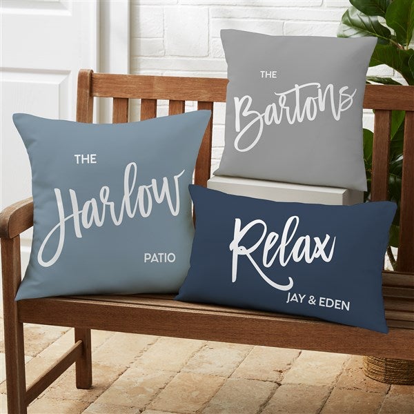 Bold Family Name Personalized Outdoor Throw Pillow