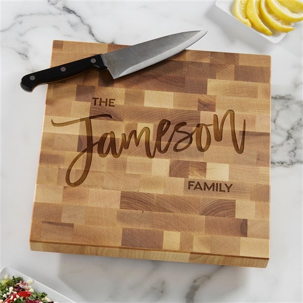 Bold Family Name Personalized Butcher Block Cutting Board  - 35937
