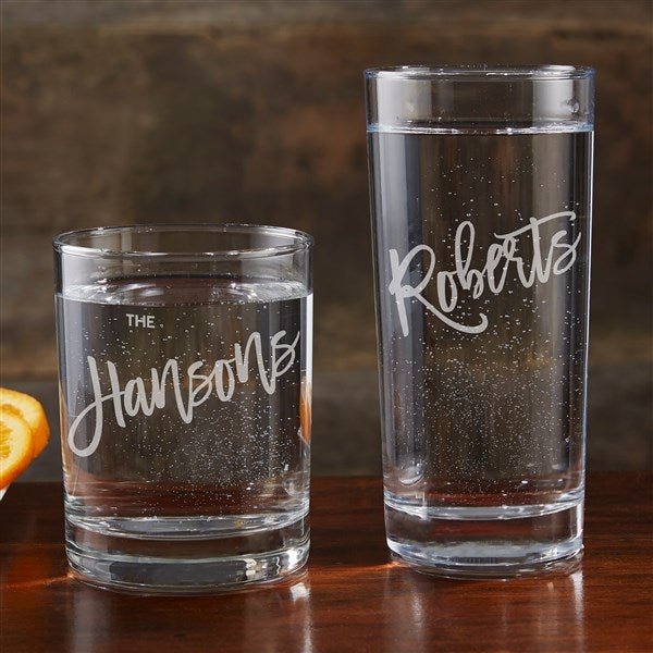 Bold Family Name Etched Everyday Drinking Glasses
