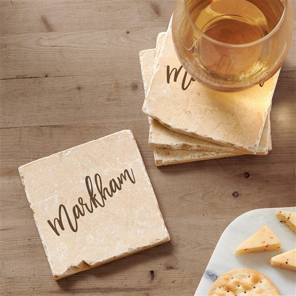 Bold Family Name Personalized Tumbled Stone Coaster Set - 35943