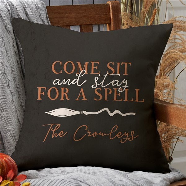 Personalized Outdoor Halloween Throw Pillow - Family Broom - 35962
