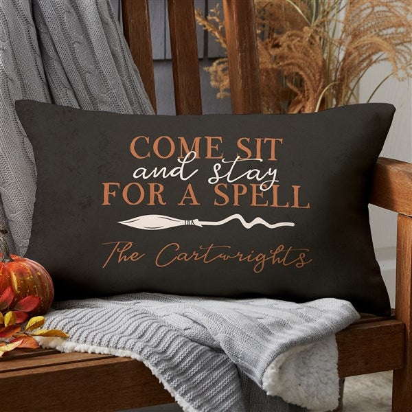 Personalized Outdoor Halloween Throw Pillow - Family Broom - 35962