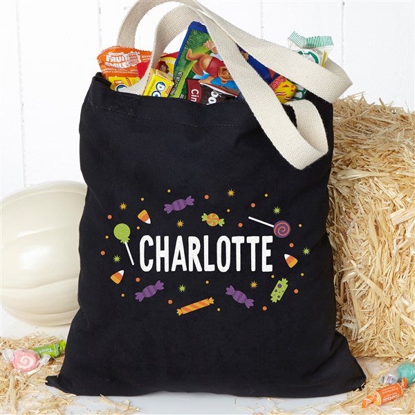 Personalized Halloween Black Treat Bag - Candy Pattern - 35978