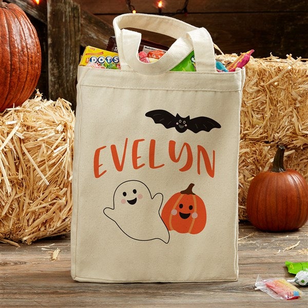 Halloween Print Personalized Halloween Canvas Tote Bag- 14 x 10