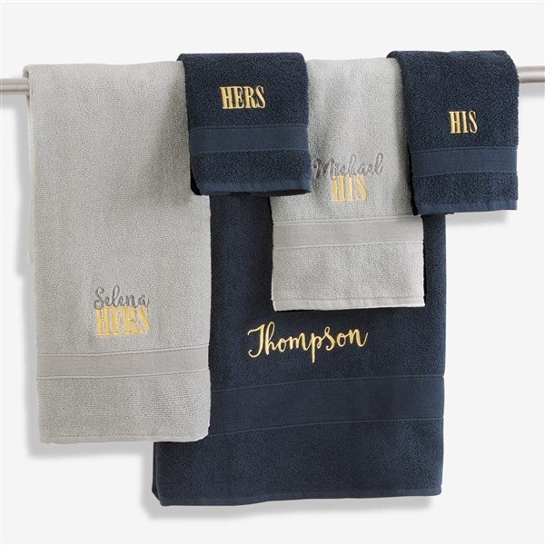 His or Hers Embroidered Luxury Cotton Bath Towel Collection  - 35990