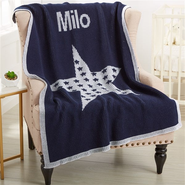 Metallic Star Personalized Baby Crib Knit Blanket - 35995D
