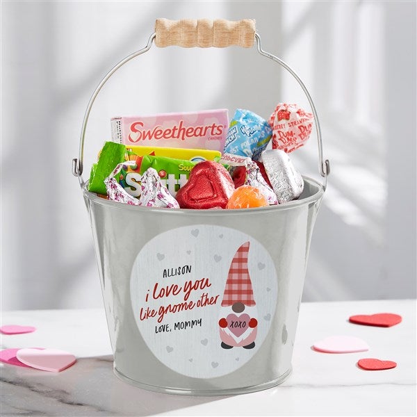 Gnome Personalized Valentine's Day Metal Buckets - 36078