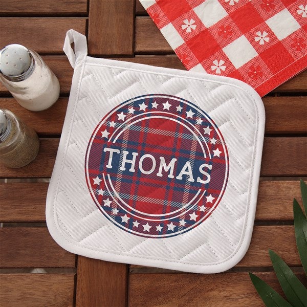 Patriotic Plaid Personalized Apron & Potholder - 36100