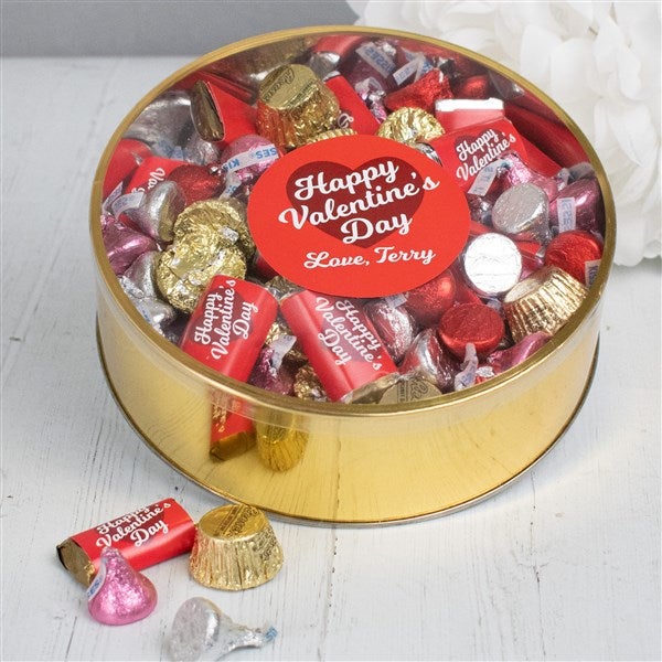 Happy Valentine's Day Personalized Tin with Hershey's & Reese's Mix - 36174D