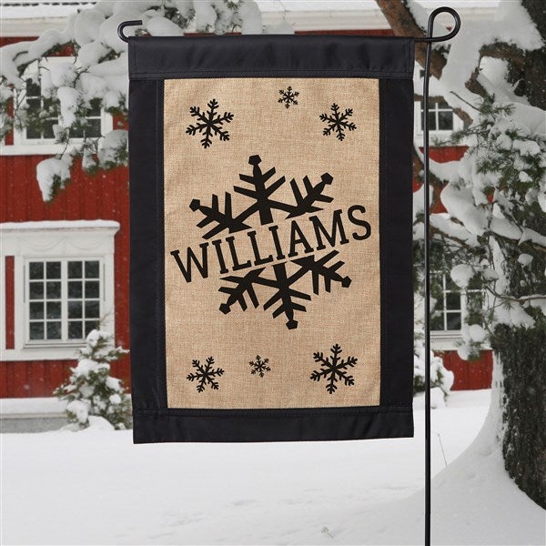 Personalized Burlap Garden Flag - Stamped Snowflake - 36232