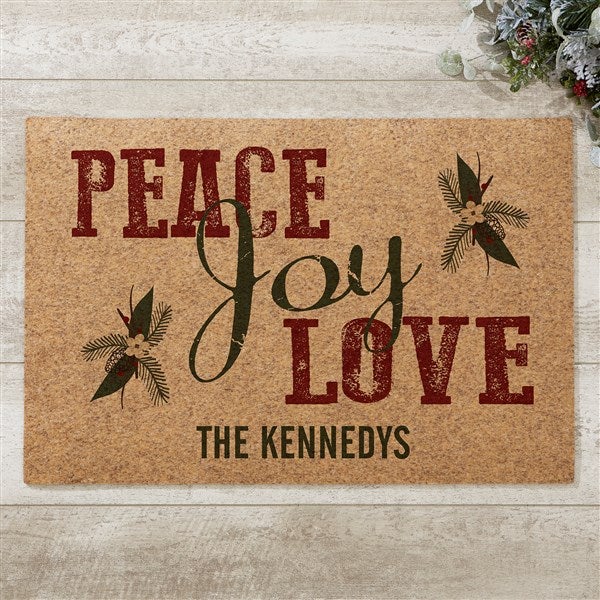 Peace Love Joy Personalized 18x27 Synthetic Coir Doormat - 36253