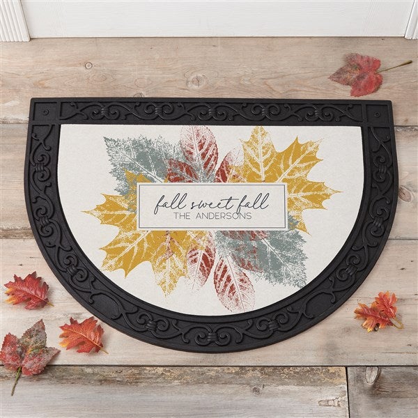 Personalized Half Round Doormat - Stamped Leaves - 36358