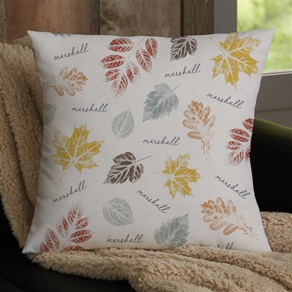 Personalized Throw Pillow - Stamped Leaves - 36359