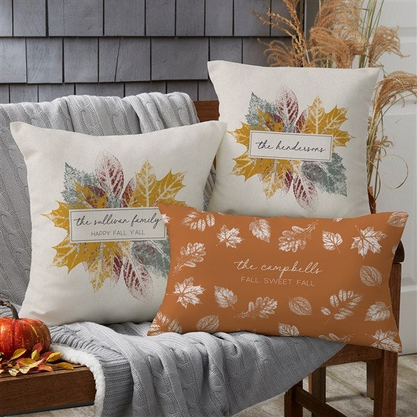 Personalized Outdoor Throw Pillow Stamped Leaves