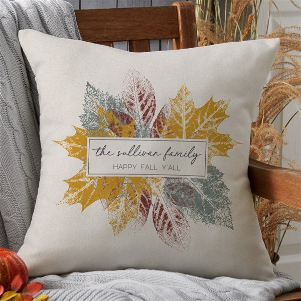 Personalized Outdoor Throw Pillow - Stamped Leaves - 36360