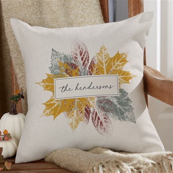 Personalized Outdoor Throw Pillow Stamped Leaves