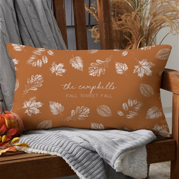 Stamped Leaves Personalized Lumbar Outdoor Throw Pillow 12” x 22”