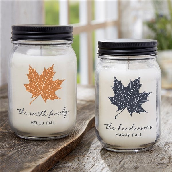 Personalized Candle Jar - Stamped Leaves - 36361