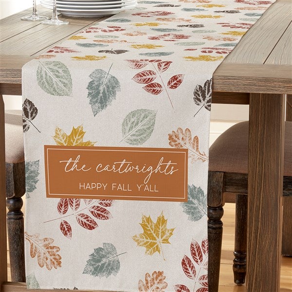 Personalized Table Runner - Stamped Leaves - 36365