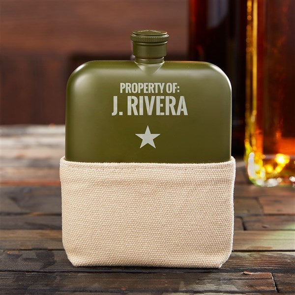Authentic Personalized Foster & Rye Matte Army Green Flask - 36461
