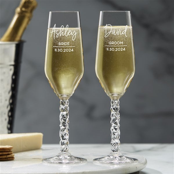 Engraved Wedding Champagne Flutes - Gold Hammered