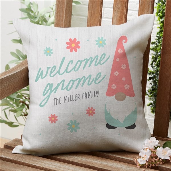 Spring Gnome Personalized Outdoor Throw Pillows - 36521