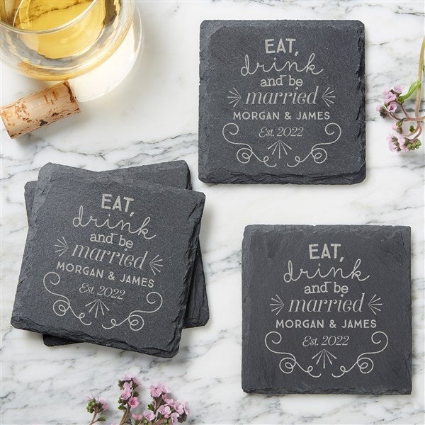 Personalised Engraved Slate Coasters Wedding Gift Square Plate Teacher Gift 