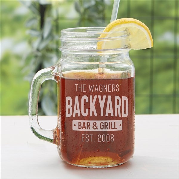 Backyard Bar & Grill Etched Glass Mason Jar  - 36542