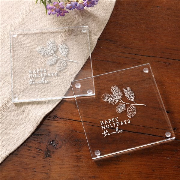 Engraved Glass Coaster - Festive Foliage - 36547