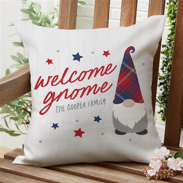 Patriotic Gnomes Personalized Outdoor Throw Pillow 16x16
