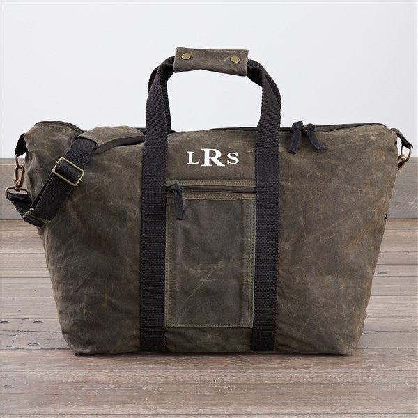 Embroidered Olive Waxed Canvas Weekender Bag