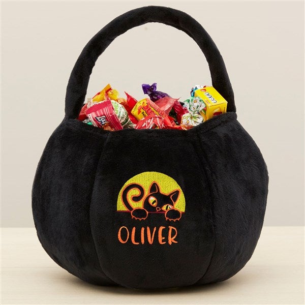 Black Cat Embroidered Plush Halloween Treat Bag  - 36759