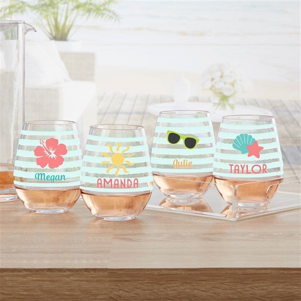 Beach Fun Personalized Tritan Unbreakable Stemless Wine Glass
