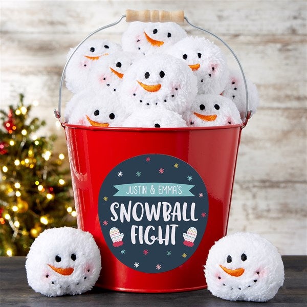 Personalized Metal Bucket - Warm Winter Wishes Snowball Fight - 36801