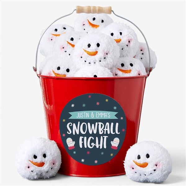 Personalized Metal Bucket - Warm Winter Wishes Snowball Fight - 36801