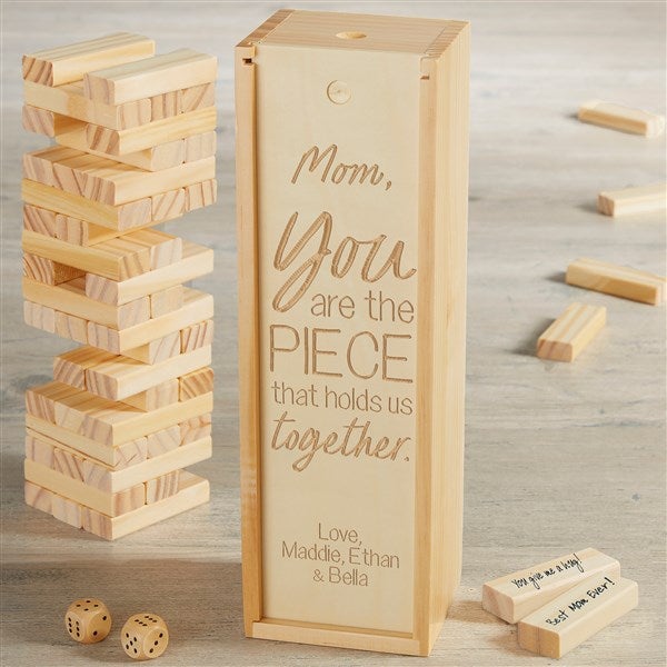 Mom Pieces Our Family Together Personalized Jumbling Tower Game with Wood Case  - 36804