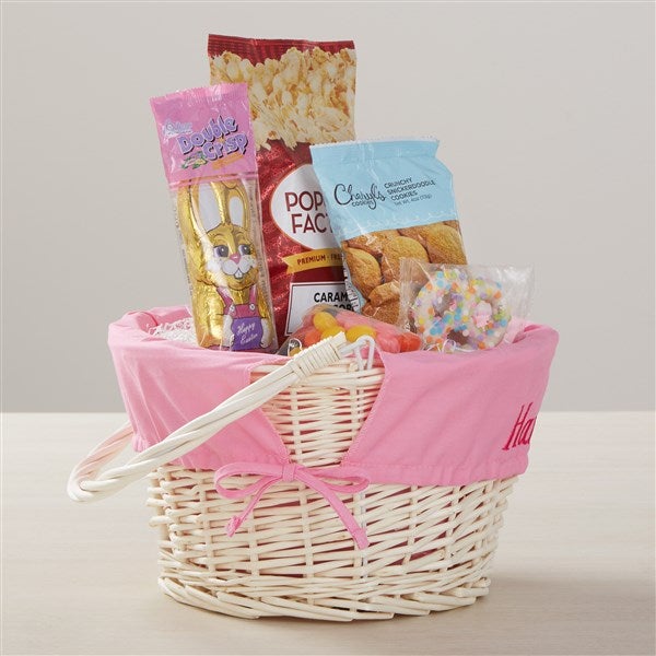 Personalized Willow Easter Basket & Treats Gift Set Light Pink